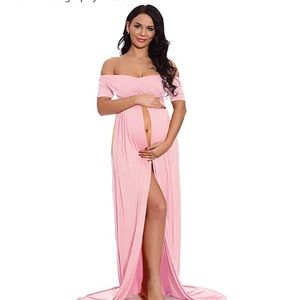 Maternity Off Shoulder Gown Split Front Maxi Dress